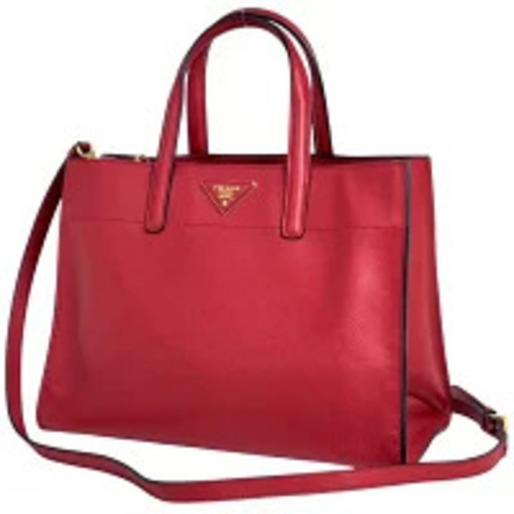Prada Tessuto Crossbody Plate Tote Bag Shoulder Saffiano Leather Red